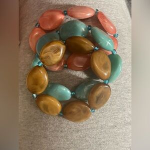 Buckle Coral and Teal Beaded Bracelet